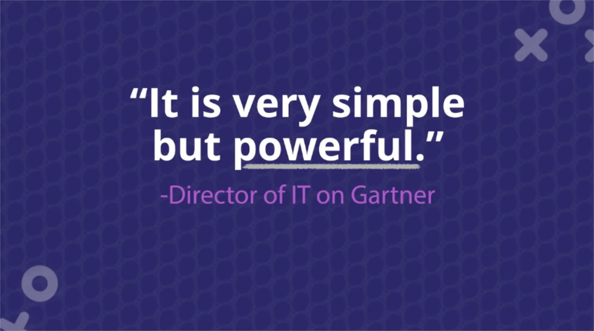 An animated quote card on a deep purple patterned background reading "It is very simple but powerful."